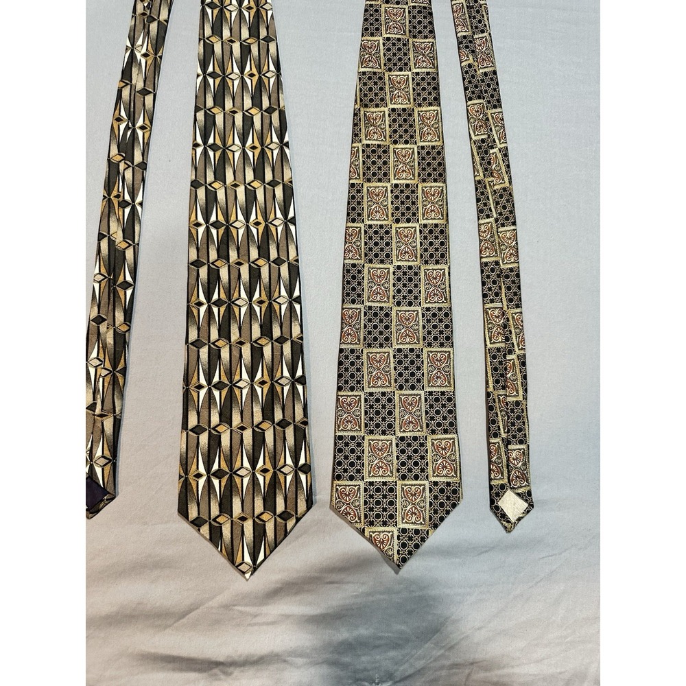 VTG Set Of 2 Pierre Balmain Extra Long Neck Ties Geometric Gold/Black - Picture 1 of 6
